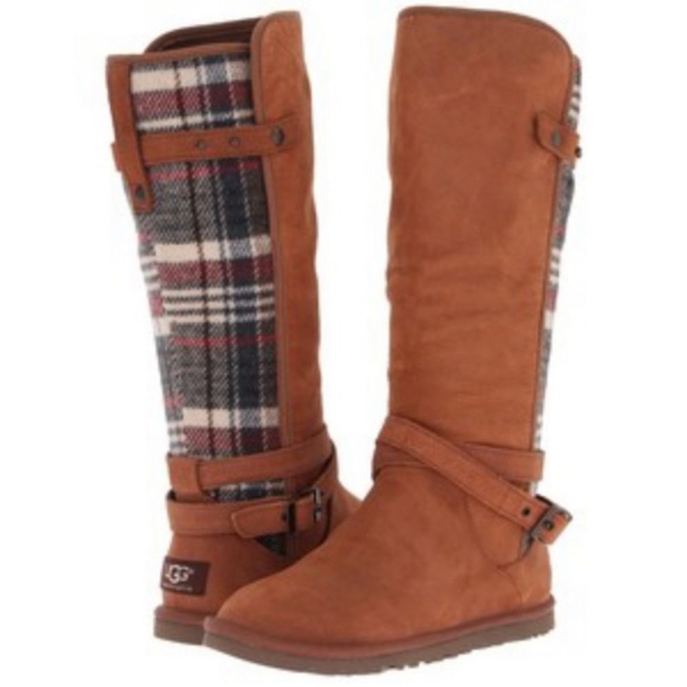 UGG Marielle Leather & Plaid Flannel Tall Boot Women’s